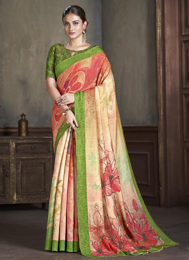 Silk Multi Color Traditional Wear Printed Saree